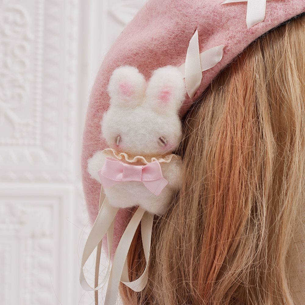 現行⭕️高級⭕️うさぎ毛⭕️一度着用⭕️マキシン　リボンベレー帽　美品 ウサギとリボンベレー帽 人気 ♡ 地雷系 ロリィタ 新品 送料込み 洋服