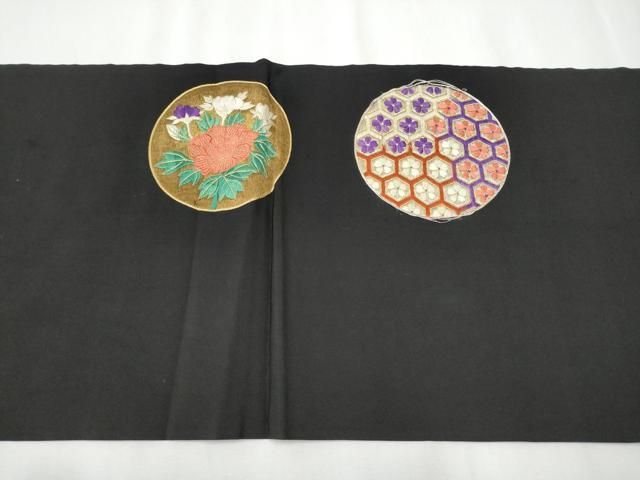 平和屋着物○全通柄 九寸名古屋帯 舞花毬文 黒地 鬼