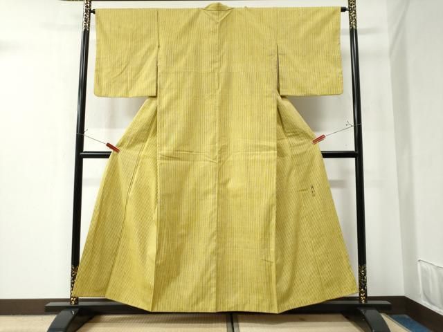 平和屋着物○紅花紬 米沢 新田英行 新田間道 縞 正絹