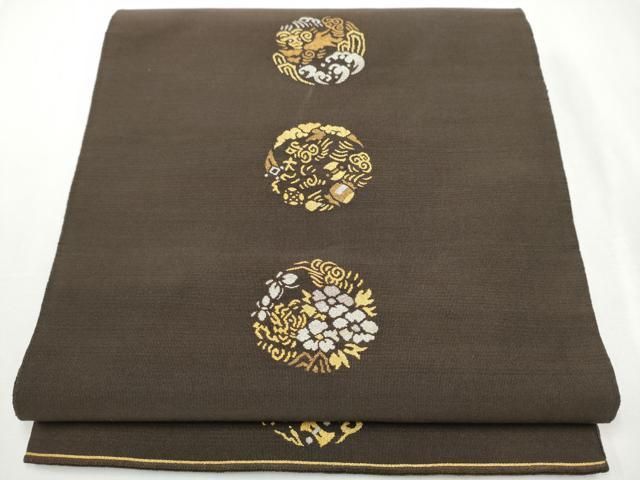 平和屋着物○爪掻き本綴れ 太鼓柄袋帯 草花丸文 金銀糸 正絹 逸品