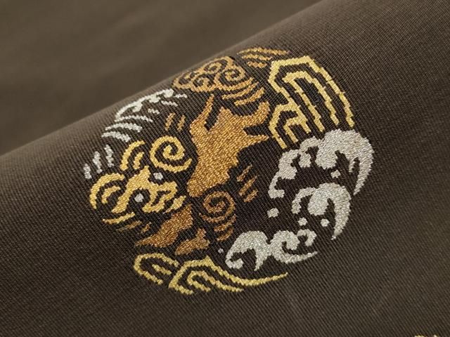 平和屋着物○爪掻き本綴れ 両面 太鼓柄袋帯 手織り 霞文 金