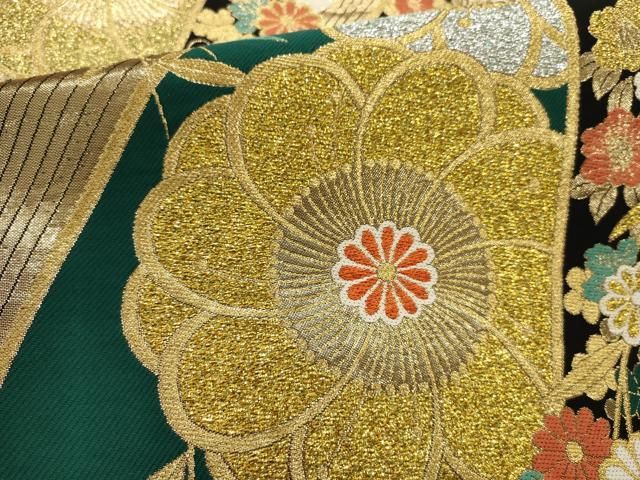 平和屋着物▽六通柄袋帯 草花文 黒地 金銀糸 正絹 逸品 AABC6637wj