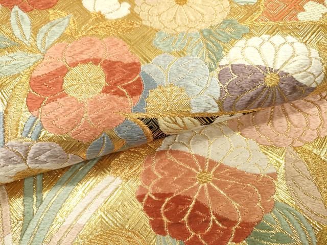 平和屋着物▽西陣 佐賀錦 六通柄袋帯 唐織 鴛鴦花文 金糸 証紙付き