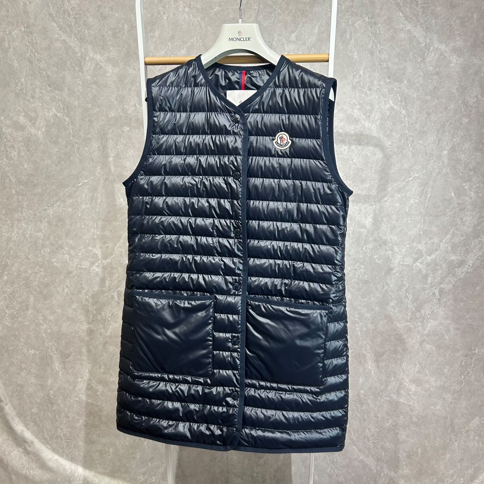新品未使用】 MONCLER モンクレールロング ダウンベスト ネイビー