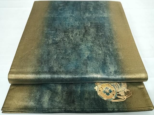 平和屋着物◎六通柄袋帯 霞文 金糸 ワンポイント 正絹 逸品 AABC4696yx