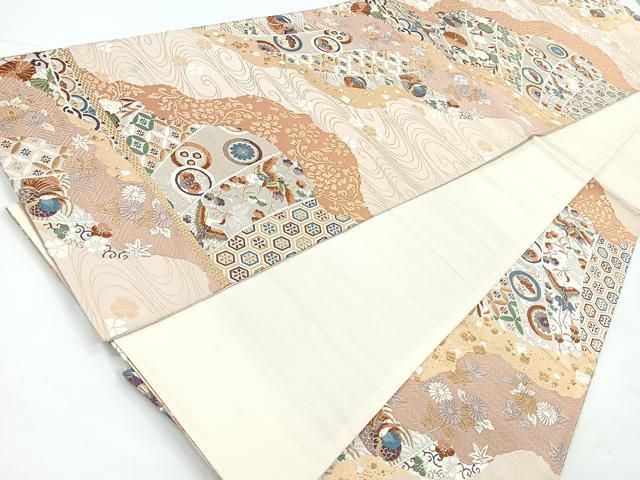 平和屋着物◎六通柄袋帯 唐織 道長飛鶴花文 金銀糸 正絹 逸品