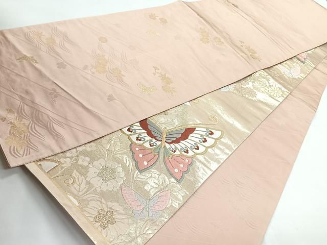 平和屋着物◎両面 全通柄袋帯 唐織 花蝶文 金糸 正絹 逸品 CAAZ7448nb