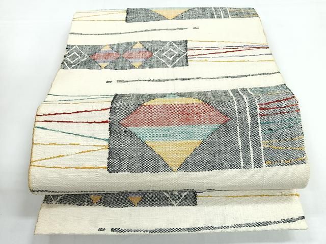 平和屋着物◎八寸名古屋帯 紬地 幾何学文様 正絹 逸品 CAAZ7454nb