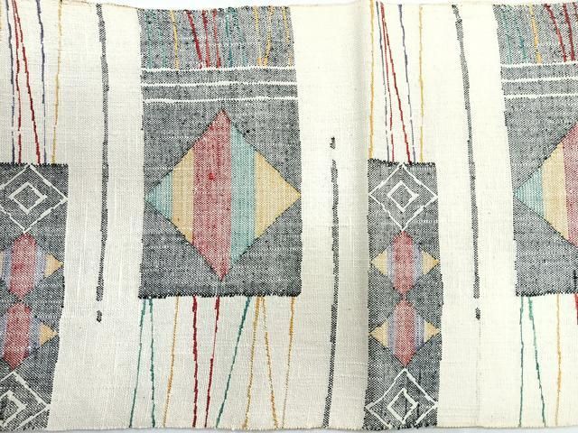 平和屋着物◎八寸名古屋帯 紬地 幾何学文様 正絹 逸品 CAAZ7454nb