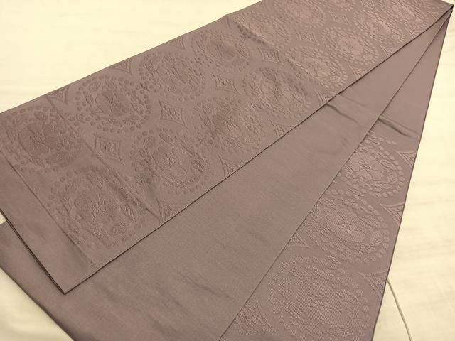 平和屋着物◎西陣 六通柄 本袋帯 唐織 花丸文 鳩羽鼠色 証紙付き 正絹