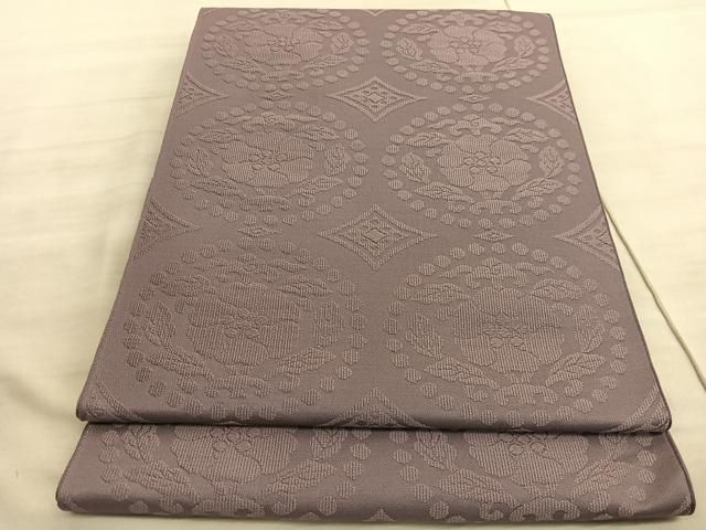 平和屋着物◎西陣 六通柄 本袋帯 唐織 花丸文 鳩羽鼠色 証紙付き 正絹