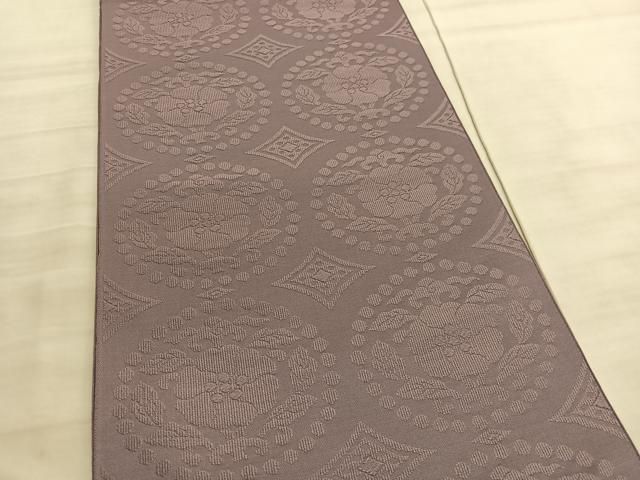 平和屋着物◎西陣 六通柄 本袋帯 唐織 花丸文 鳩羽鼠色 証紙付き 正絹