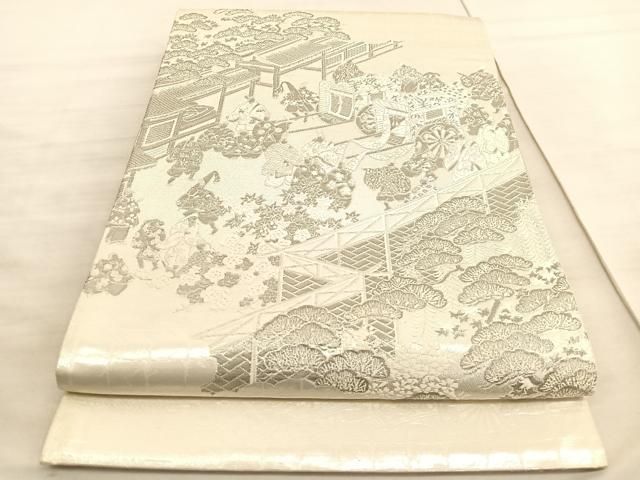 平和屋着物◎太鼓柄袋帯 唐織 王朝源氏物語繪 プラチナ箔 引箔 正絹