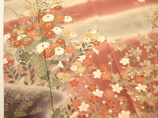 平和屋着物□英王室献上友禅作家 木下勝功 訪問着 駒刺繍 草花文 暈し