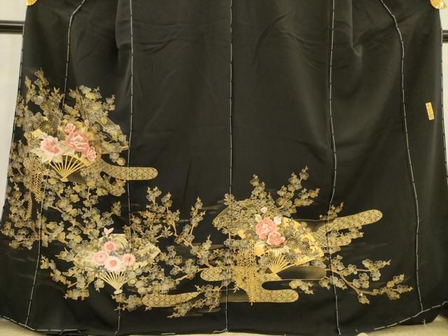 平和屋着物○豪華色留袖 流水扇面草花文 暈し染め 金彩 正絹 逸品 未