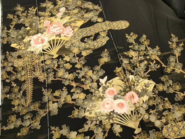平和屋着物□豪華黒留袖 刺繍 扇面花文 金彩 仮絵羽 正絹 逸品 未使用