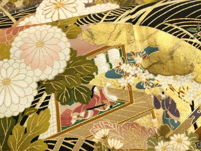 平和屋着物●豪華色留袖　作家物　貝桶吉祥花文　金彩　反端付き　正絹　逸品　AABC9612cs 平和屋着物○豪華色留袖 作家物 貝桶吉祥花文 金彩 反