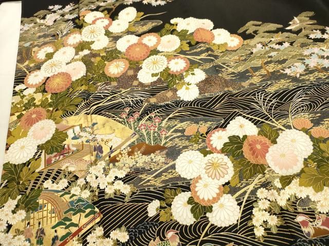 平和屋着物□豪華黒留袖 総刺繍 スワトウ刺繍 誰が袖花文 金糸