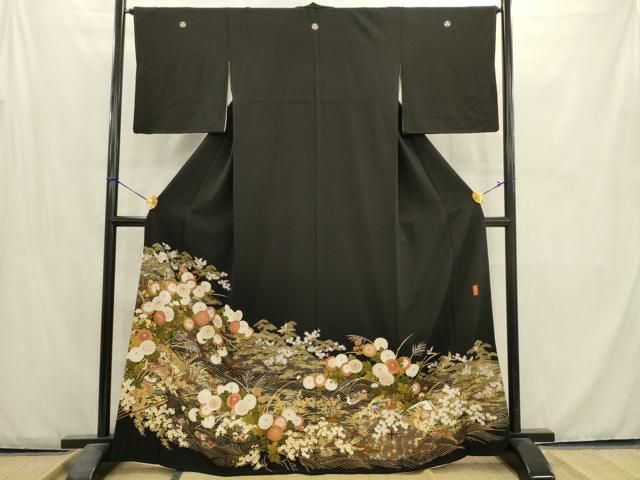 平和屋着物□極上 創業460年・千總 黒留袖 駒刺繍 宝尽くし 立波文