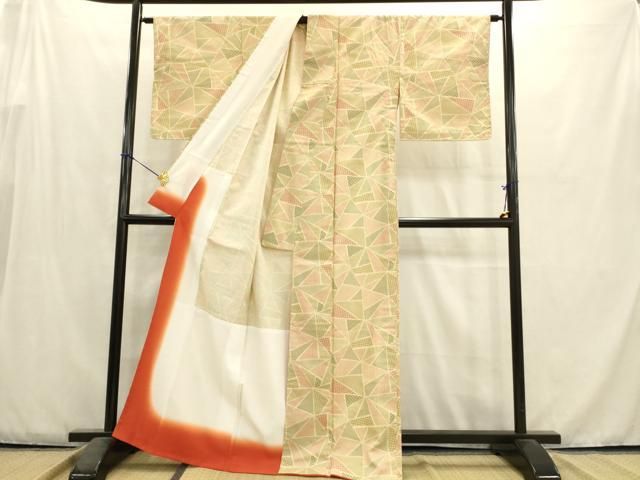 平和屋着物□上質な紬 幾何学文様 胴抜き仕立て 正絹 逸品 AABC7412ma