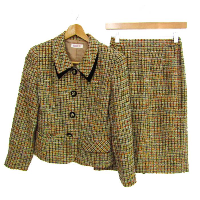 【極美品】YUKI TORII 最高級 セットアップ ツイード ラメ 金ボタン ユキトリイ セットアップ 上下セット ジャケット スカート チェック