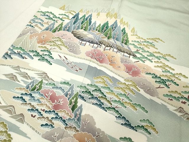 平和屋着物●豪華色留袖　友禅　作家物　風景文　暈し染め　ロング丈　正絹　逸品　CAAW8652yc 平和屋着物○豪華色留袖 友禅 作家物 風景文 暈し染め ロング丈 正絹