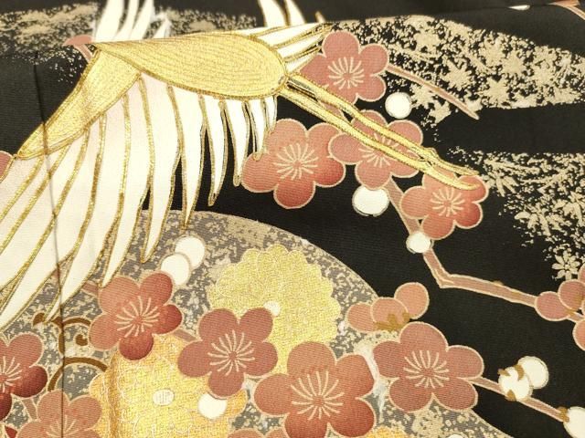 平和屋着物○豪華黒留袖 駒刺繍 正倉院更紗花鳥文 金彩 正絹 逸品