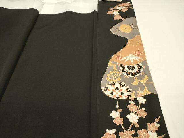 平和屋着物○豪華黒留袖 駒刺繍 正倉院更紗花鳥文 金彩 正絹 逸品