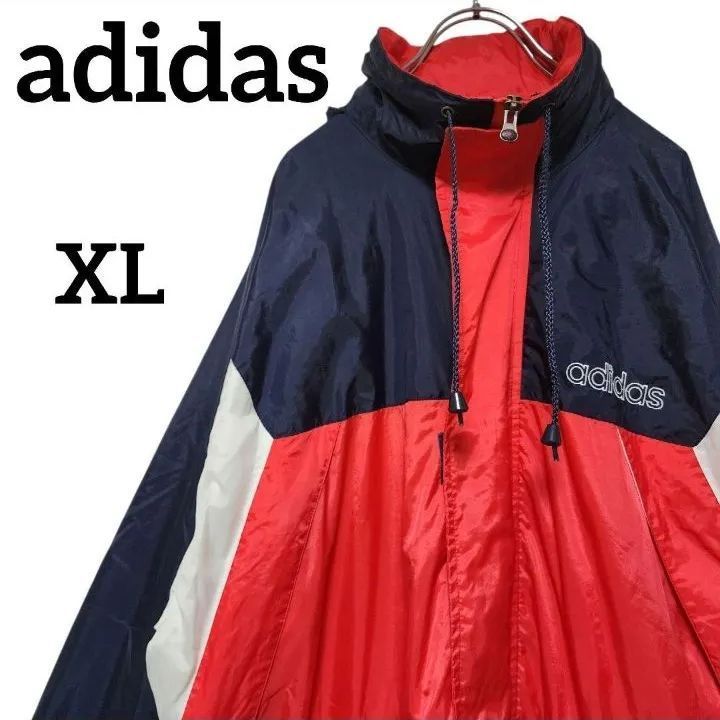adidas ナイロンジャケット XL 刺繍ロゴ 90sトリコロール YKKジップ