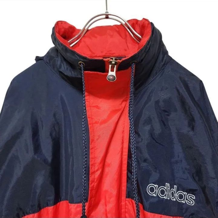 希少90s アディダス企業系ナイロンジャケット刺繍ロゴトリコロールカラーメンズM adidas ナイロンジャケット XL 刺繍ロゴ 90sトリコロール YKKジップ