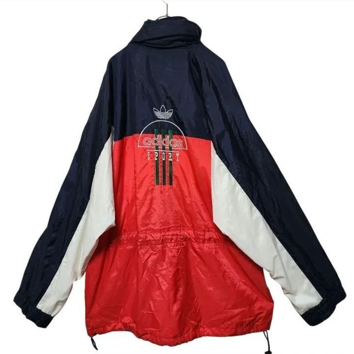 adidas ナイロンジャケット XL 刺繍ロゴ 90sトリコロール YKKジップ