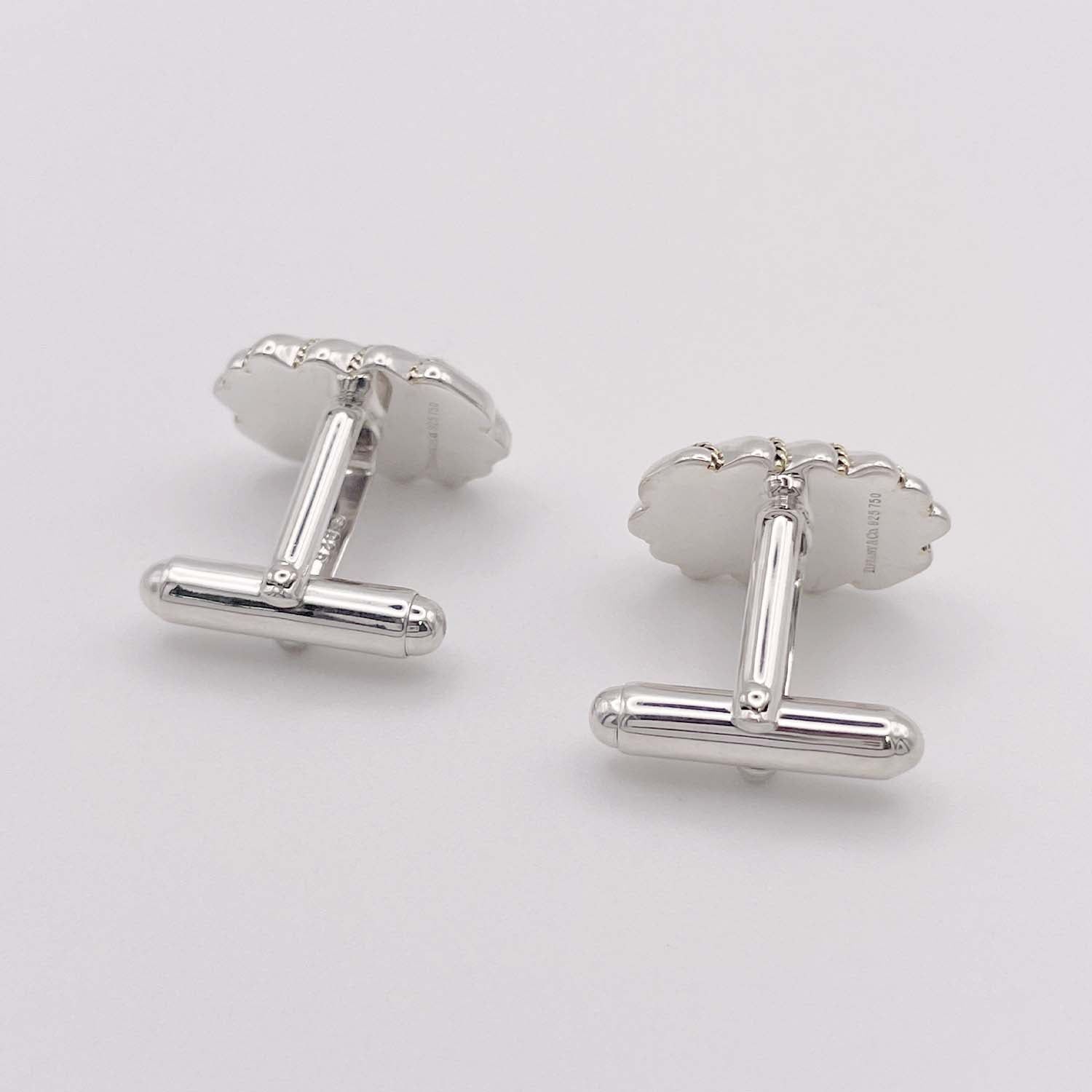 美品 ティファニー コンビ オーバル ラウンド ライン カフス 925 750 Tiffany & Co. - オールドティファニー 750 925 コンビ カフス