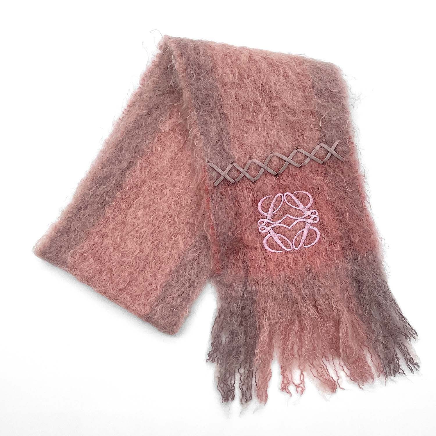 LOEWE ロエベ モヘア マフラー アナグラム刺繍 編み込み ピンク
