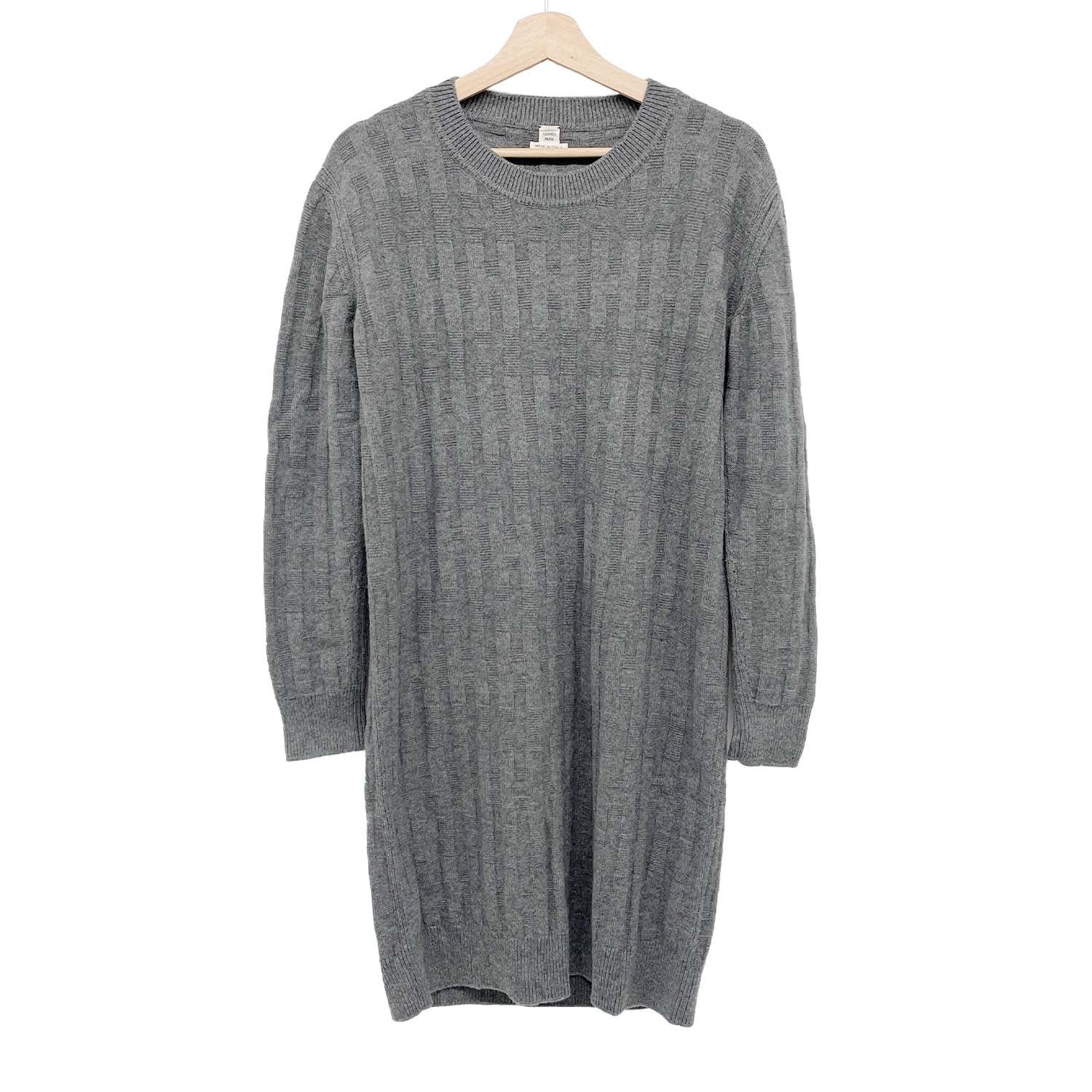 HERMES エルメス サイズ38 ニットワンピース グレー バージンウール