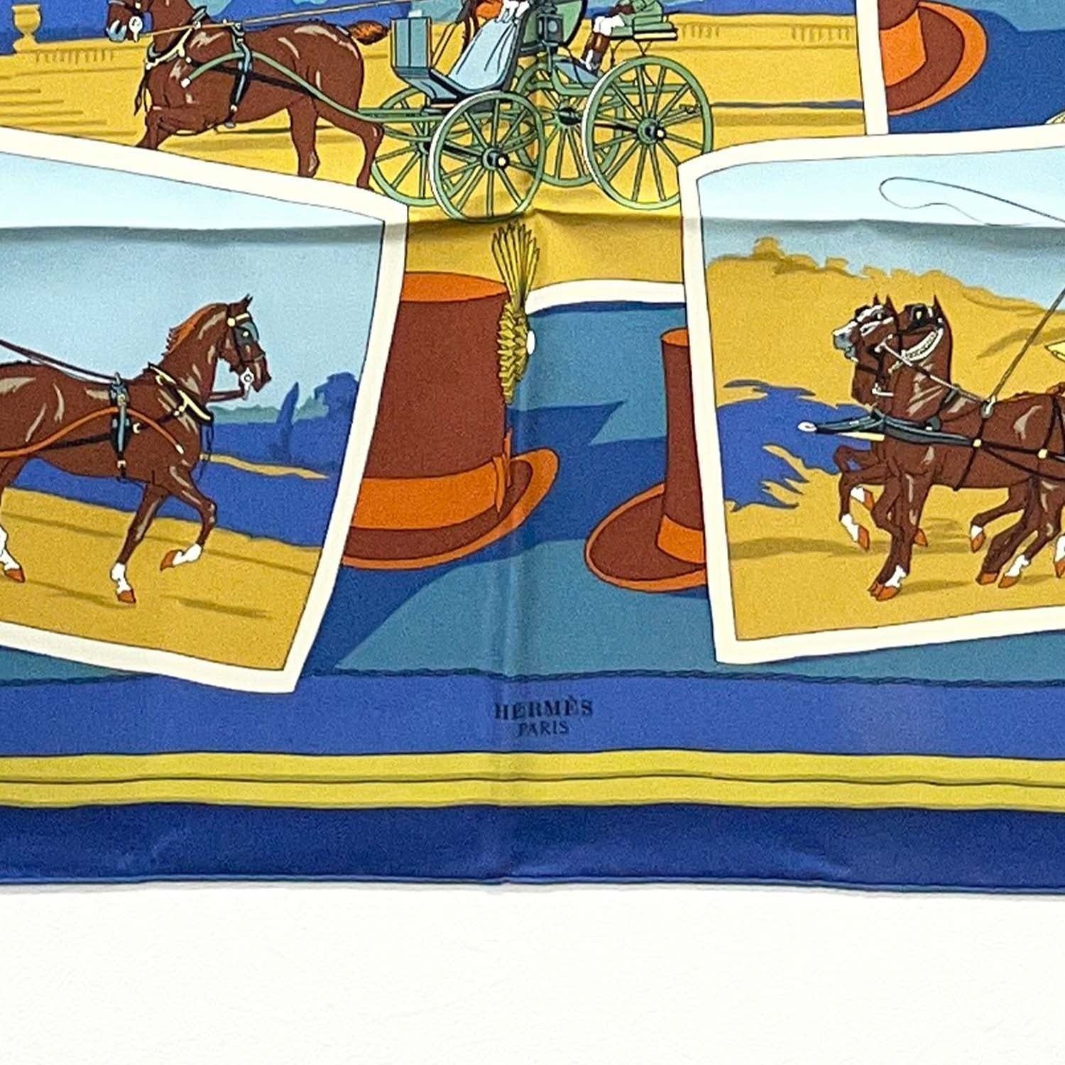 エルメス　カレ　馬車とハット HERMES カレ90 Carriage Hat 馬車とハット 写真柄 大判 スカーフ