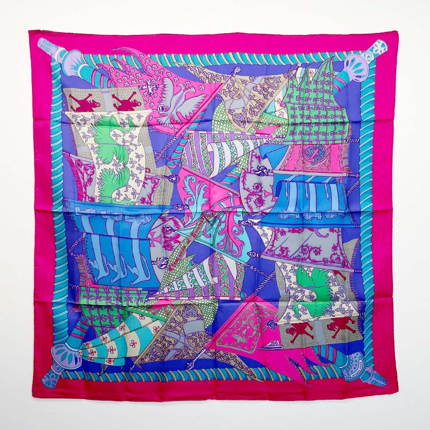 46232★HERMES エルメス スカーフ カレ90 旗 Etendards HERMES エルメス カレ90 スカーフ Etendards et bonnieres 旗 シルク