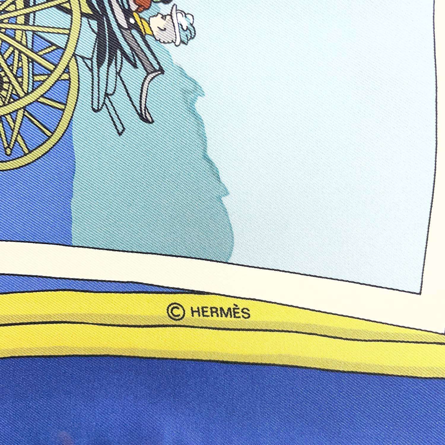 HERMES カレ90 Carriage Hat 馬車とハット 写真柄 大判 スカーフ