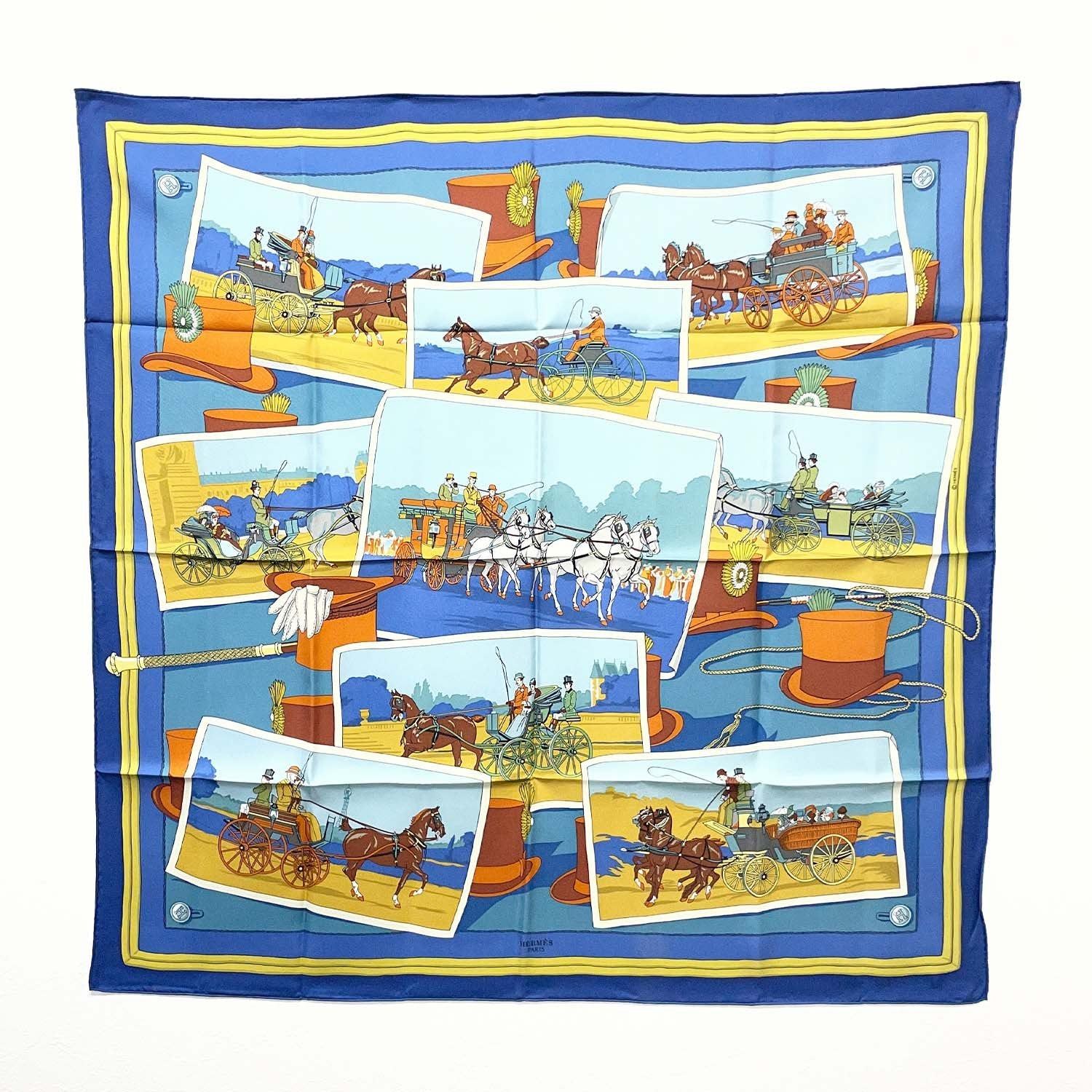 HERMES カレ90 Carriage Hat 馬車とハット 写真柄 大判 スカーフ