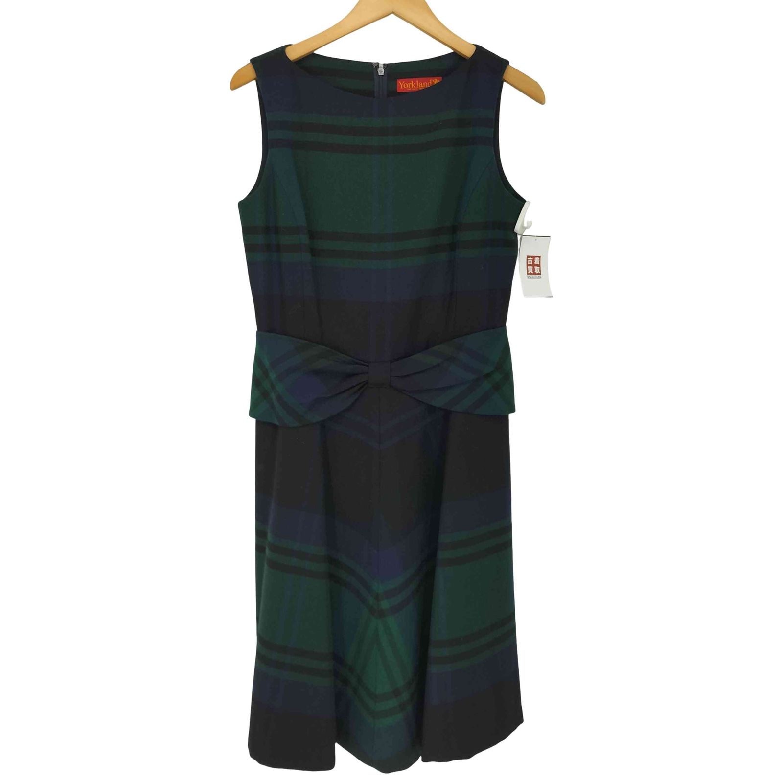 Yorkland ウール　タータンチェック タックワンピース ノースリーブ ヨークランド YORKLAND チェック柄 リボンデザイン ウール