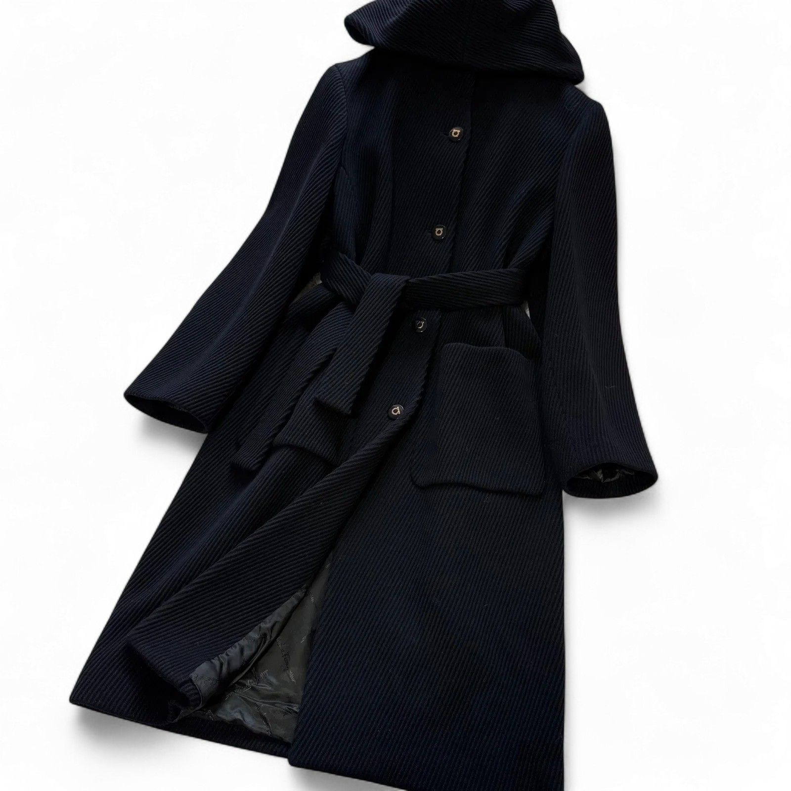 ガンチーニボタン 極美品 フェラガモ カシミヤ ヘリンボーン生地コート