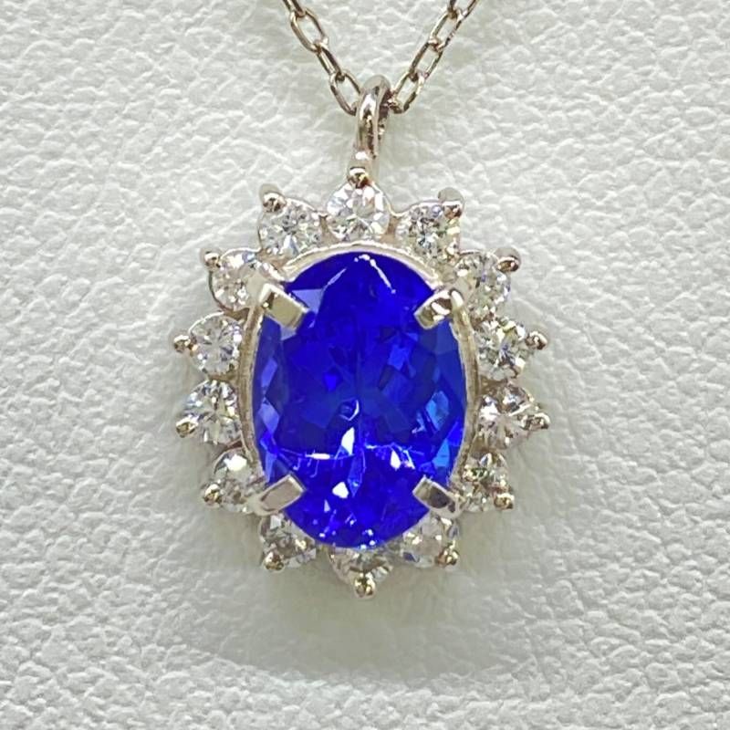 12/美品 Pt850×Pt900 タンザナイト0.74ct ダイヤ ネックレス タンザナイト ネックレス PLUSTER プラチナ Pt900 希少石 ダイヤモンド