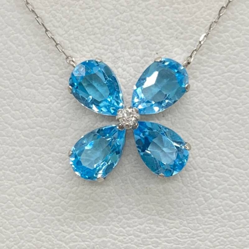PT900/850 四つ葉のトパーズネックレス【セール品】 PT900/850 四つ葉のトパーズネックレス【セール品】 ブルートパーズ