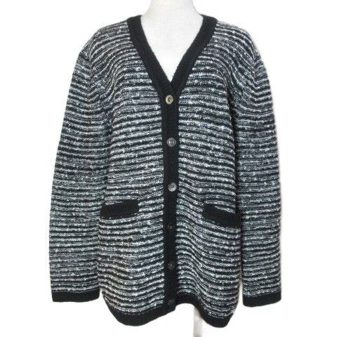 セオリーリュクス theory luxe 美品 23AW CANBERRA AELLA カーディガン ニット ツイード調 長袖 Vネック 厚手 ウール混 038 M相当 黒 白 /X