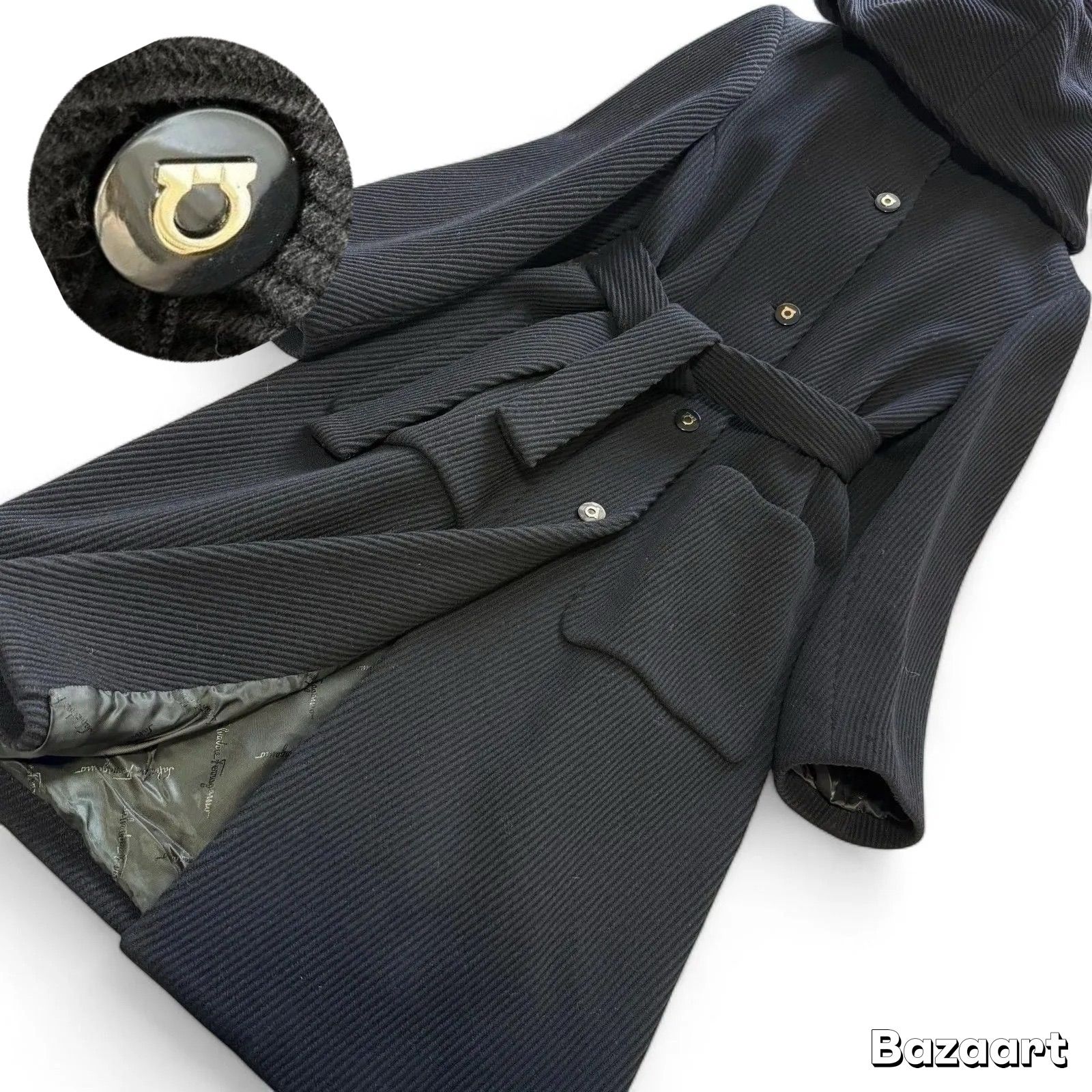 ガンチーニボタン 極美品 フェラガモ カシミヤ ヘリンボーン生地コート