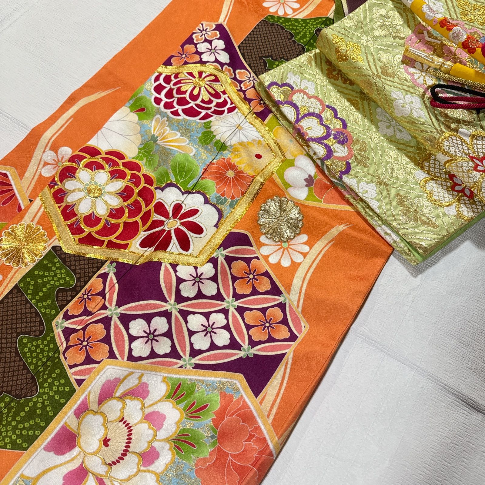 振袖 袋帯 オレンジ フルセット 金駒刺繍 - メルカリ