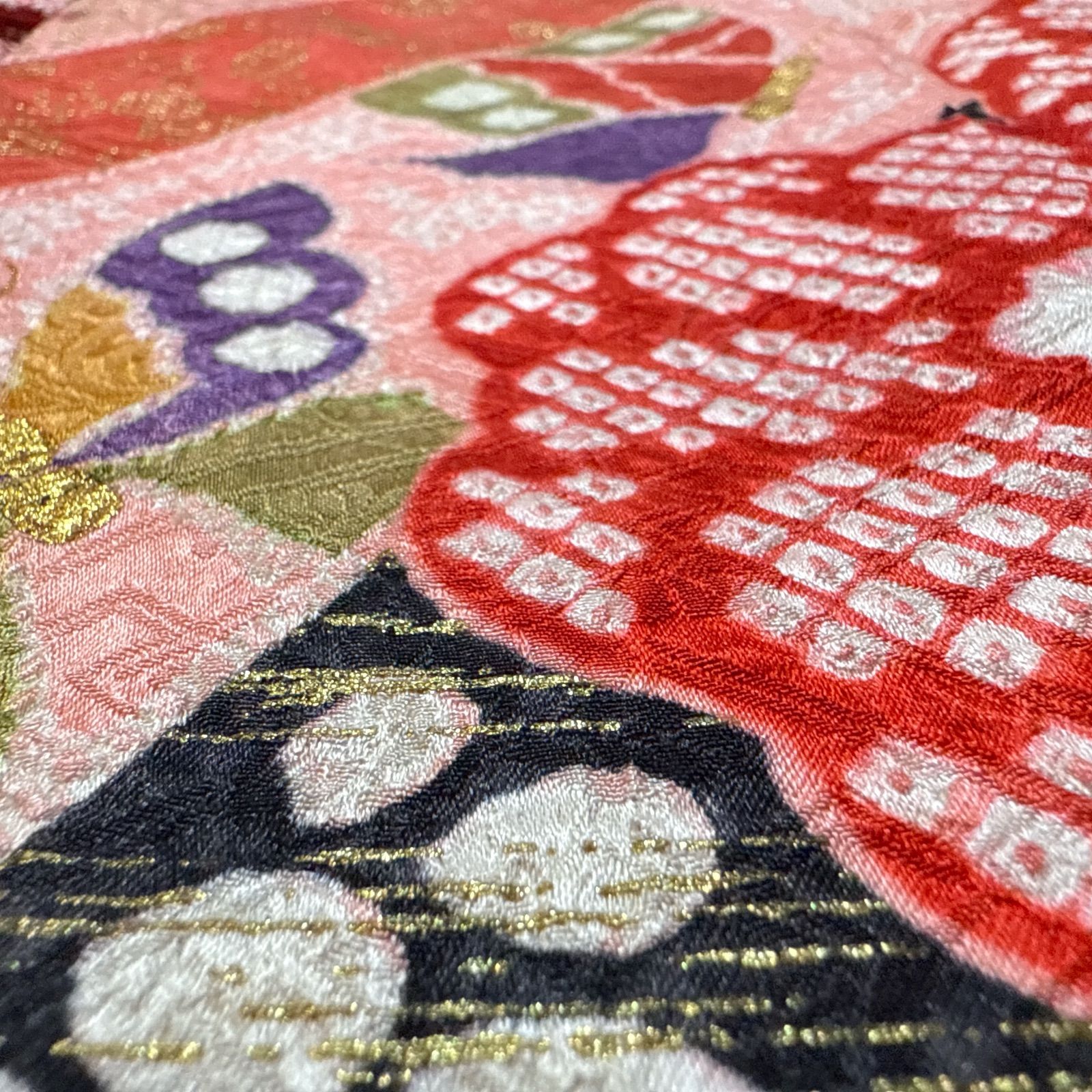 平和屋着物○豪華振袖 結び紐花蝶文 暈し染め 金彩 正絹 逸品