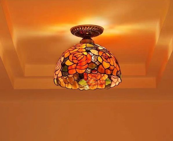 ☆【ステンドランプ ステンドグラス アンティーク 花柄】レトロな