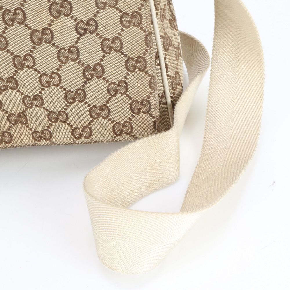 美品 グッチ GG キャンバス レザー ショルダーバッグ 斜め掛け