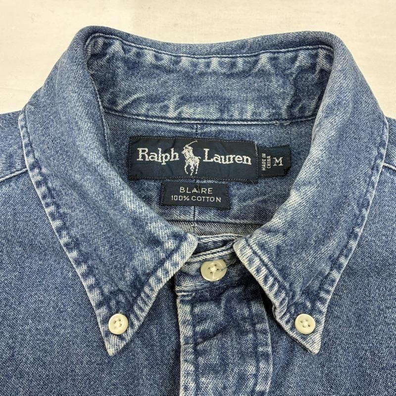 ラルフローレン 90s BLAIRE ポニー 刺繍 デニム シャンブレー ボタン