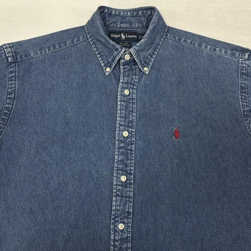 ラルフローレン 90s BLAIRE ポニー 刺繍 デニム シャンブレー ボタン